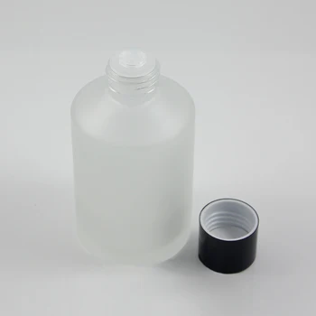 30pcs por atacado 200 ml rodada claro frost vidro de loção recipiente preto com tampa de rosca , vidro de 200ml de cosméticos garrafa de líquido