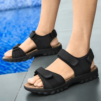 Novo 2021 Verão Sandálias Homens Flats Sapatos De Praia Casual Para Homens De Couro Genuíno Confortável E Respirável Sandália Masculina Fora Do Sapato