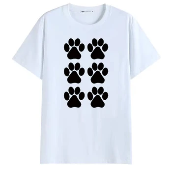 Pegada Tema Imprimir T-shirt das Mulheres da Moda Tshirt Harajuku Tops Tee Bonito de Manga Curta Animal Camiseta Feminina Tshirts
